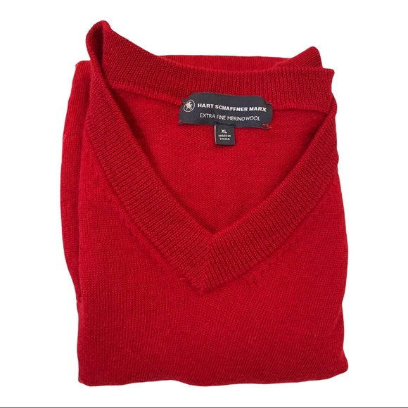 HART SCHAFFNER MARX 100% EXTRA FINE WOOL  RED RIBBED V-NECK SWEATER VEST - Picture 15 of 15